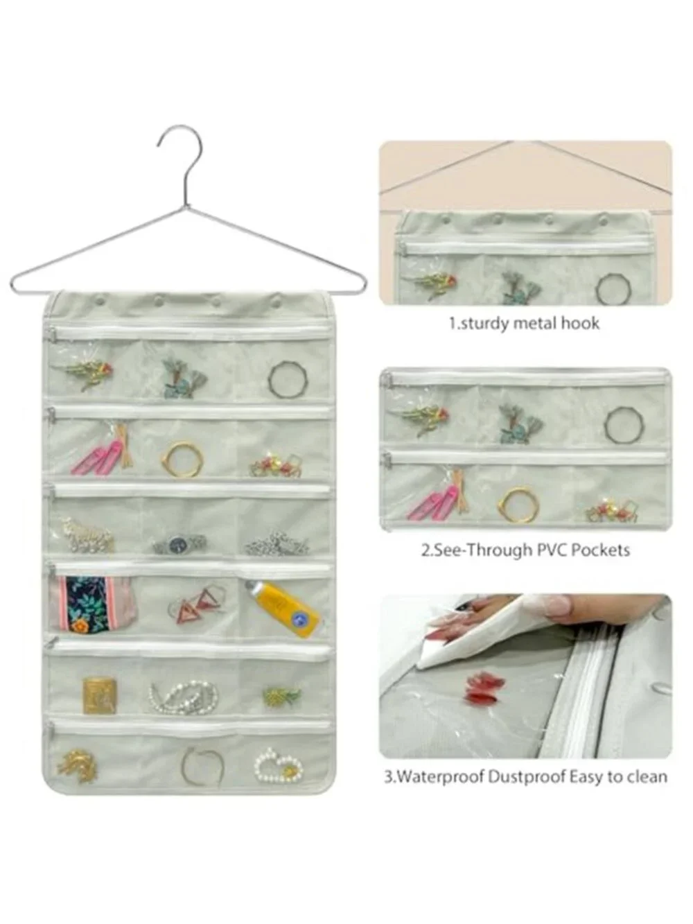 Travel Jewelry Organizer Bag Zippered Pockets Portable Foldable Necklace Earring